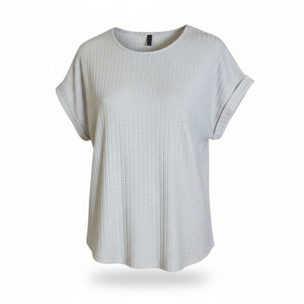 Automet Ribbed Crew Neck‎ Stretch Cuffed Short Sleeve Knit Top White Size XXL